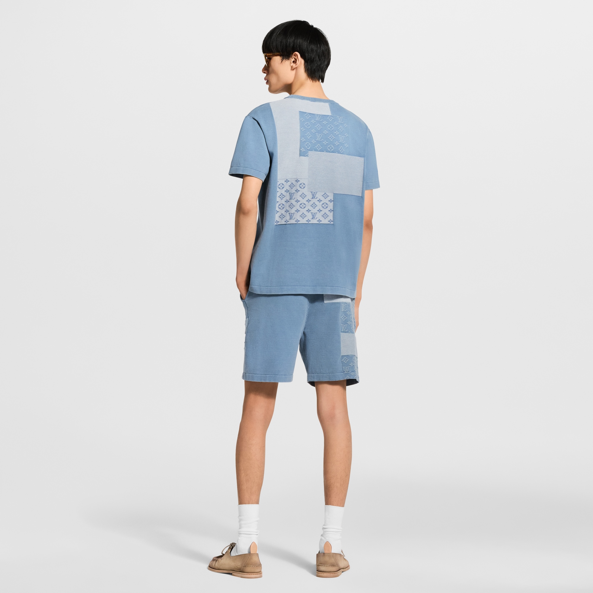 Knitted Patchwork Denim Short-Sleeved Crewneck - Men - New In Men